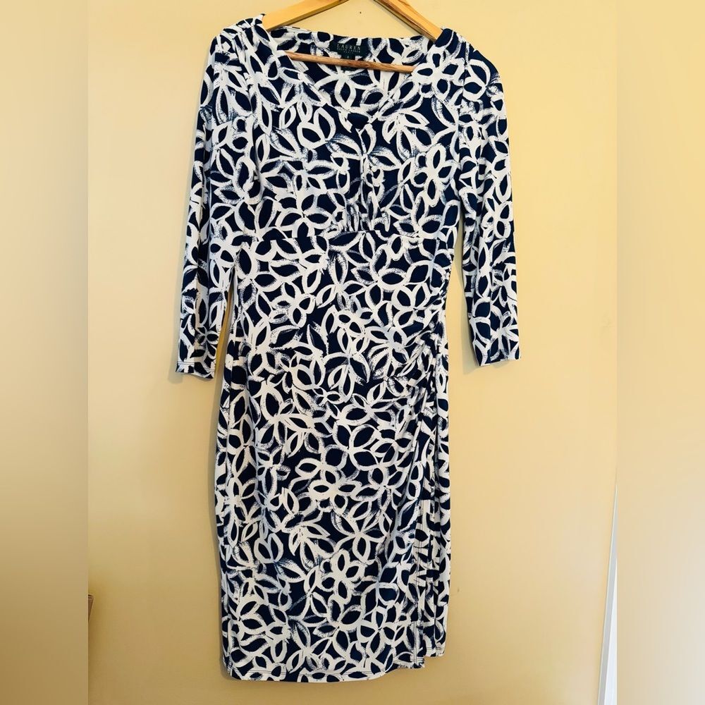 Lauren Ralph Lauren Blue Sheath Dress with 3/4 Sleeves